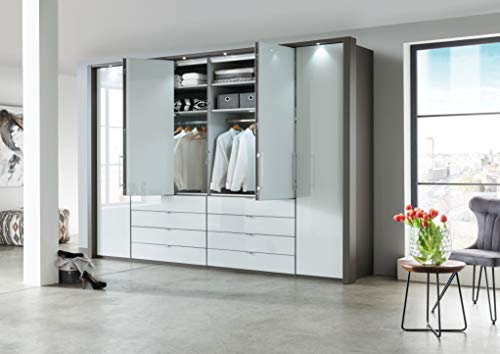 WIEMANN Loft Kleiderschrank, Schlafzimmerschrank, Gleittürenschrank, Drehtürenschrank, mit Schubladen, Glas weiß, Havanna, B/H/T 300 x 236 x 58 cm von WIEMANN