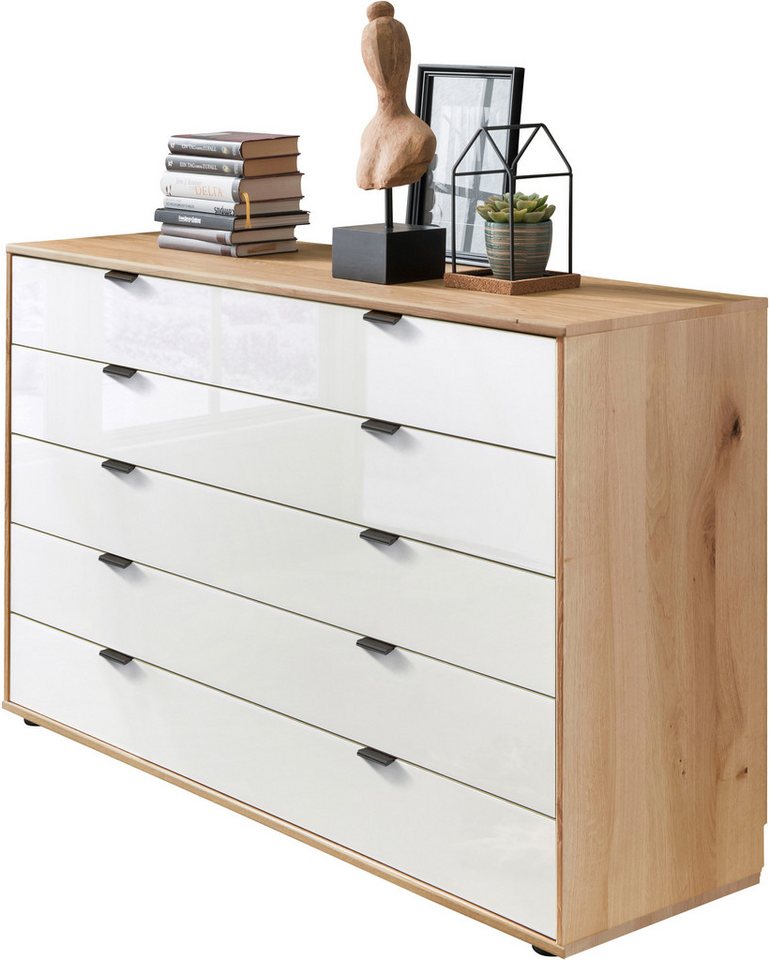 WIEMANN Schubkastenkommode Cardiff Sideboard, Wäscheschrank, teilmassiv Bianco-Eiche, Schubladen (Glas- oder Massivholzfront, verschiedene Breiten, MADE IN GERMANY), Schubkästen inklusive Selbsteinzug und Dämpfung von WIEMANN