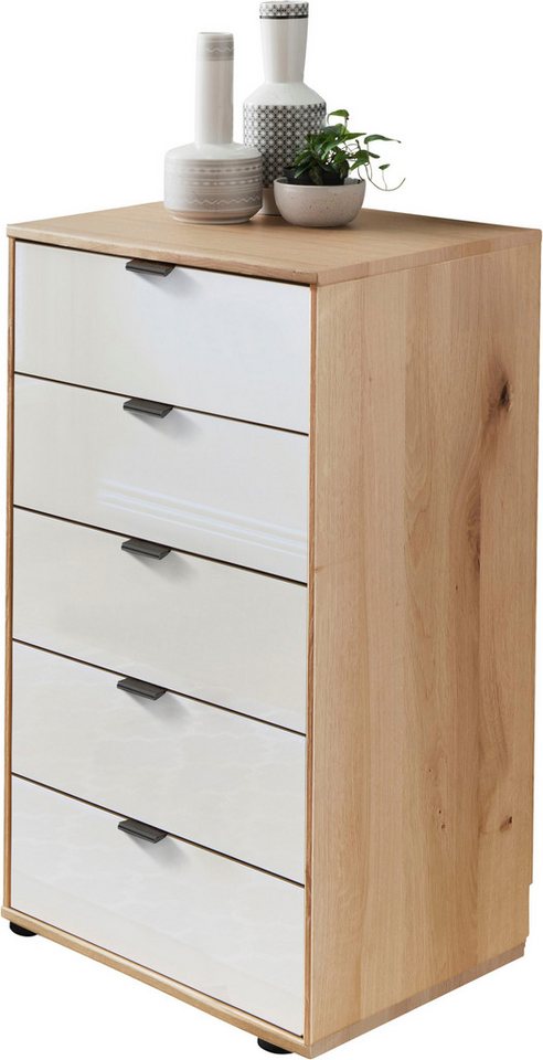 WIEMANN Schubkastenkommode Cardiff Sideboard, Wäscheschrank, teilmassiv Bianco-Eiche, Schubladen (Glas- oder Massivholzfront, verschiedene Breiten, MADE IN GERMANY), Schubkästen inklusive Selbsteinzug und Dämpfung von WIEMANN