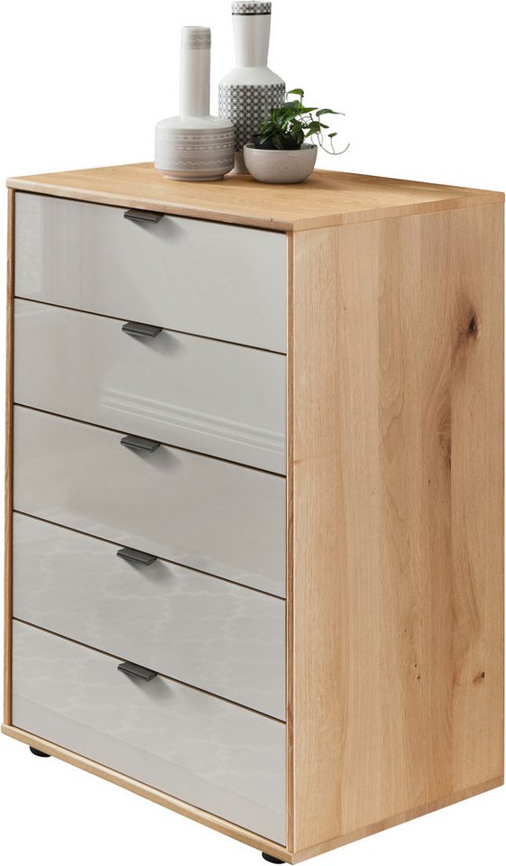 WIEMANN Schubkastenkommode Cardiff Sideboard, Wäscheschrank, teilmassiv Bianco-Eiche, Schubladen (Glas- oder Massivholzfront, verschiedene Breiten, MADE IN GERMANY), Schubkästen inklusive Selbsteinzug und Dämpfung von WIEMANN