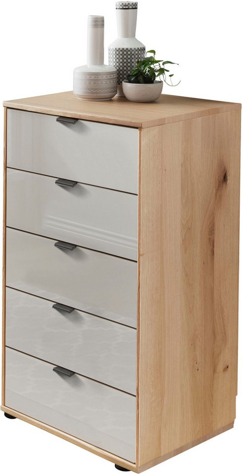 WIEMANN Schubkastenkommode Cardiff Sideboard, Wäscheschrank, teilmassiv Bianco-Eiche, Schubladen (Glas- oder Massivholzfront, verschiedene Breiten, MADE IN GERMANY), Schubkästen inklusive Selbsteinzug und Dämpfung von WIEMANN