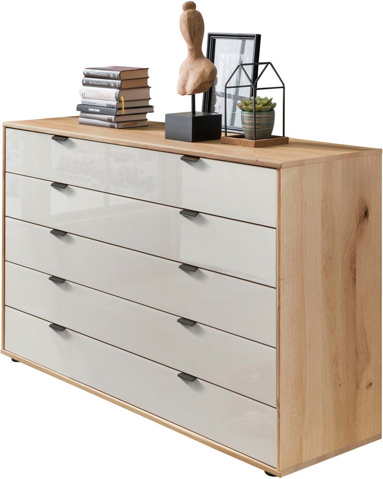 WIEMANN Schubkastenkommode Cardiff Sideboard, Wäscheschrank, teilmassiv Bianco-Eiche, Schubladen (Glas- oder Massivholzfront, verschiedene Breiten, MADE IN GERMANY), Schubkästen inklusive Selbsteinzug und Dämpfung von WIEMANN
