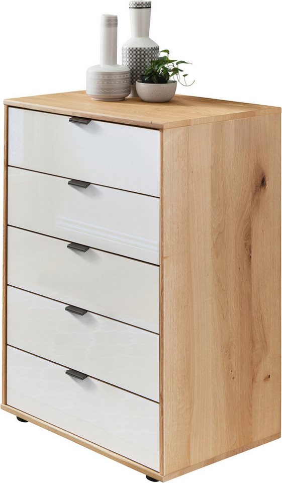 WIEMANN Schubkastenkommode Cardiff Sideboard, Wäscheschrank, teilmassiv Bianco-Eiche, Schubladen (Glas- oder Massivholzfront, verschiedene Breiten, MADE IN GERMANY), Schubkästen inklusive Selbsteinzug und Dämpfung von WIEMANN