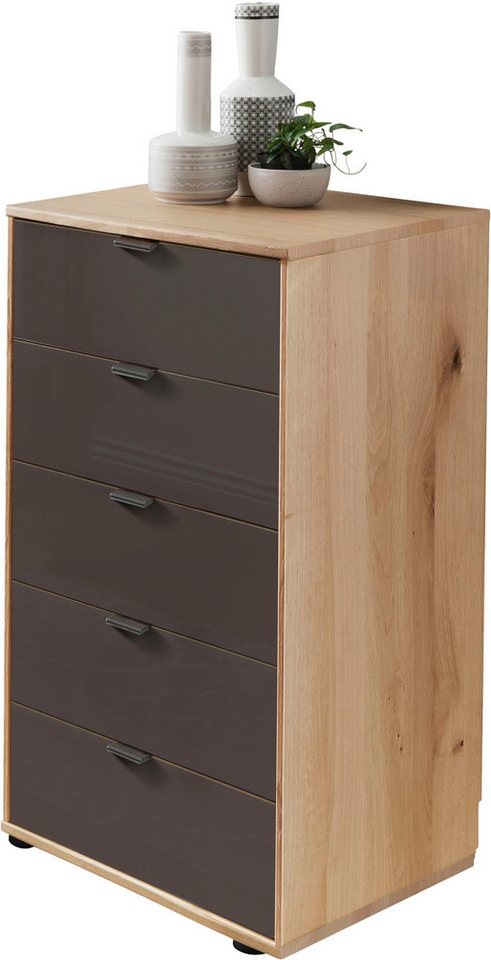 WIEMANN Schubkastenkommode Cardiff Sideboard, Wäscheschrank, teilmassiv Bianco-Eiche, Schubladen (Glas- oder Massivholzfront, verschiedene Breiten, MADE IN GERMANY), Schubkästen inklusive Selbsteinzug und Dämpfung von WIEMANN