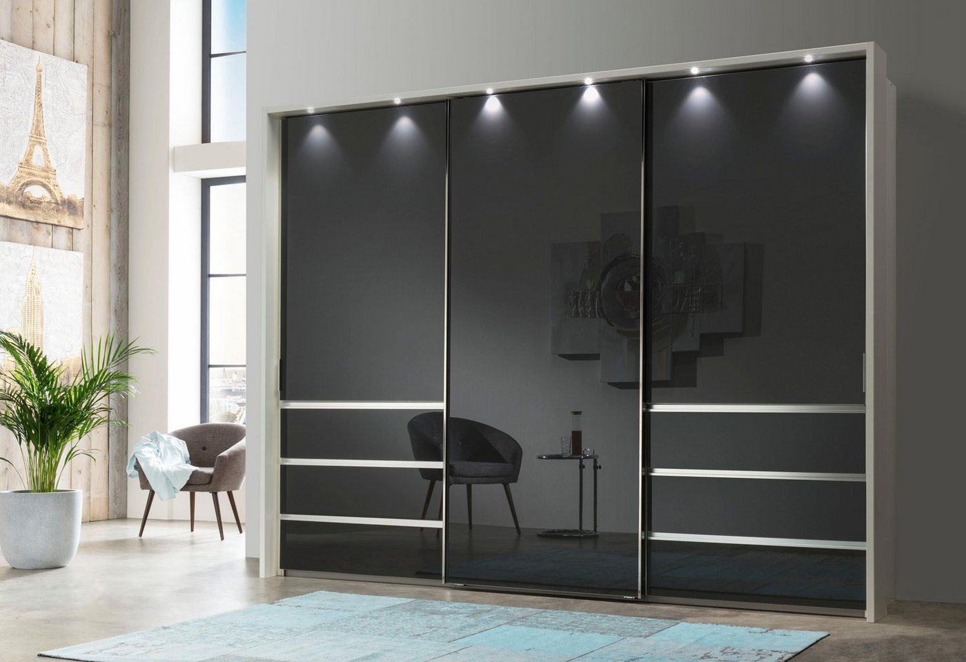 WIEMANN Schwebetürenschrank Malibu, stilvolles Design, Made in Germany mit Glasfront, in verschiedenen Breiten, Schubladen mit Selbsteinzug von WIEMANN