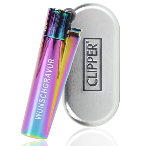 WIENS3D Clipper Feuerzeug mit Gravur Personalisiert incl. Box aus Metall | Edition ICY Rainbow | Gasfeuerzeug mit Name Personalisiert von WIENS3D