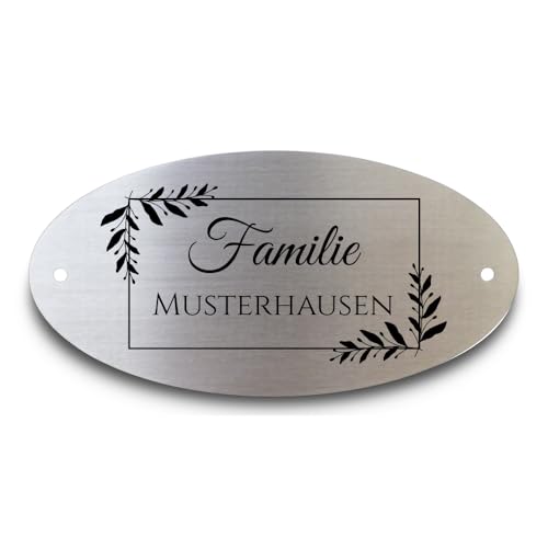 Türschild Oval Edelstahl 100mm / 150mm | Viele Motive Türschild Klingelschild Grabschild Wunschtext Personalisiert mit Gravur (Rahmen) von WIENS3D