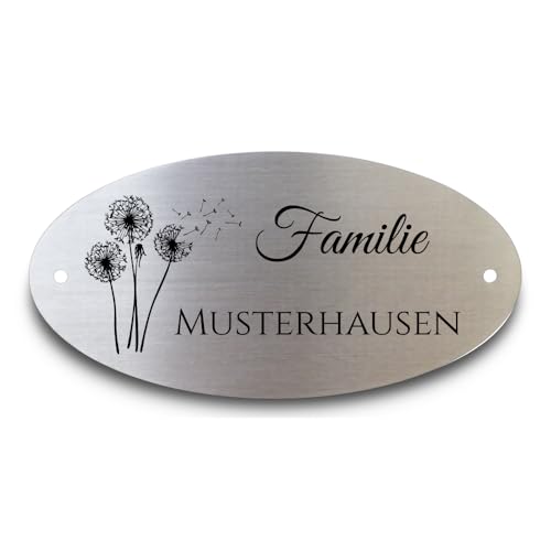 Türschild Oval Edelstahl 100mm / 150mm | Viele Motive Türschild Klingelschild Grabschild Wunschtext Personalisiert mit Gravur von WIENS3D
