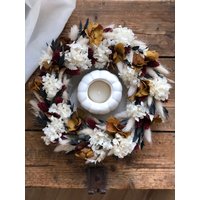 Herbstkranz Aus Trockenblumen I Trockenblumenkranz Rot, Grün, Weiß Hortensien Bunt Herbstdekoration Raysin L von WIESENWUNDER