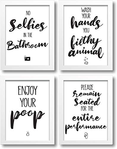 WIETRE Premium 4er-Set lustige Bad WC Sprüche | Badezimmer Toilette Zitate - Deko Bild | Kunstdruck A4 Poster witzig (mit weißen Rahmen) von WIETRE