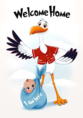WIETRE XXL Storch Plakat Willkommen zu Hause Baby - Poster zur Geburt DIN A2 - Welcome Home Baby (Junge) von WIETRE