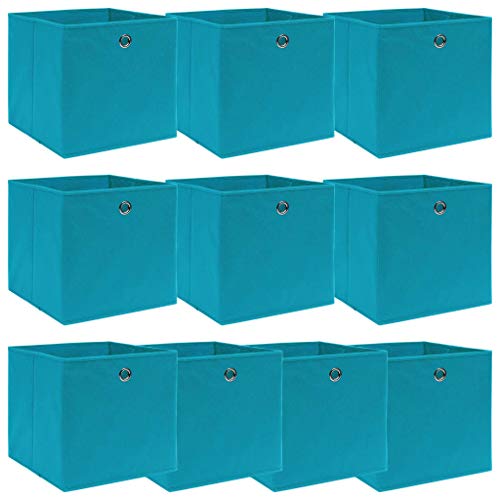 WIFESE 10 Stück Aufbewahrungsbox 32X32X32 cm Faltbox Mit Fingerloch Storage Boxes Faltbarer Organizer Box Aufbewahrung Aufbewahrungskiste Stoff Aufbewahrungsbox Babyblau Vliesstoff von WIFESE