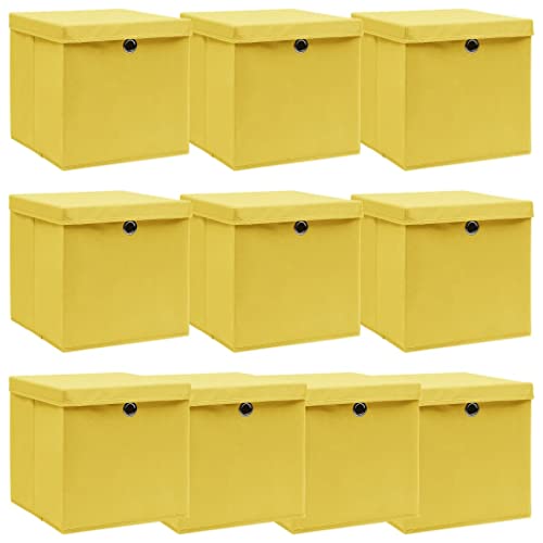 WIFESE 10 Stück Aufbewahrungsbox Mit Deckel 32X32X32 cm Faltbox Mit Fingerloch Storage Boxes Faltbarer Organizer Box Aufbewahrung Aufbewahrungskiste Stoff Aufbewahrungsbox Gelb Vliesstoff von WIFESE