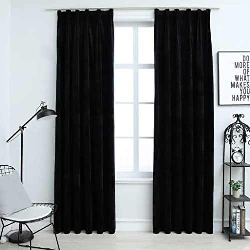 WIFESE 2 Stück Verdunkelungsvorhänge mit Haken 140x245 cm Samt Schwarz Vorhang Blickdicht Gardine Curtains Wärmeisolierende Vorhänge Fenstervorhänge Gardinen Wohnzimmer Polyester von WIFESE