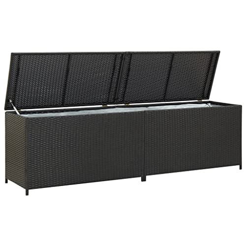 WIFESE 200x50x60 cm Gartenbox mit Gasdruckfeder Garten Aufbewahrungsbox Auflagenbox Gartentruhe Kissenbox Box mit Deckel Outdoor Gartenboxen Schwarz Poly Rattan Stahlrahmen mit PE Innenfutter von WIFESE