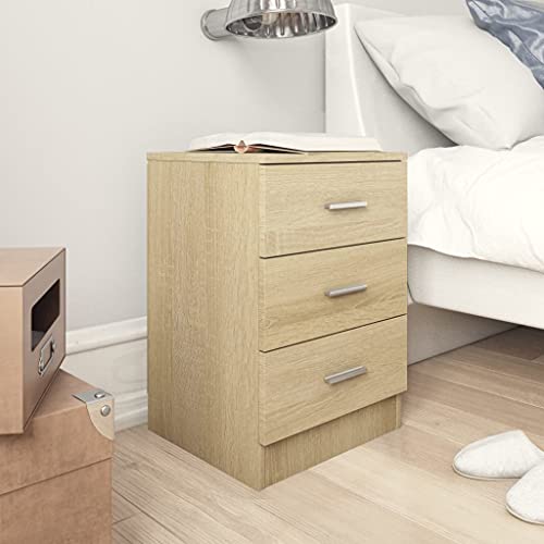 WIFESE 2er Set Nachttisch mit 3 Schubladen 38x35x56 cm Nachtkästchen Nachtschrank Boxspringbett Nachtkommode Bedside Table Beistelltisch Braun Sonoma Eiche Nachttischschränke Kommode Holzwerkstoff von WIFESE