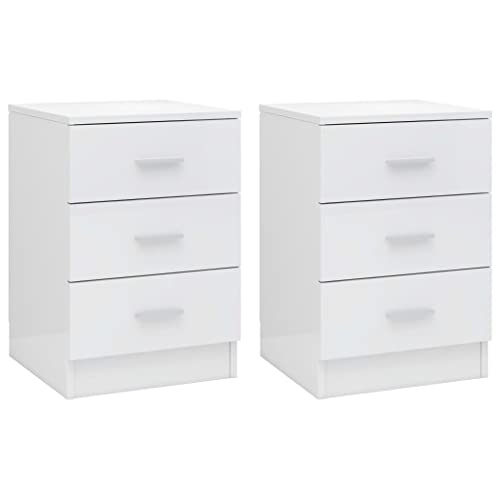 WIFESE 2er Set Nachttisch mit 3 Schubladen 38x35x56 cm Nachtkästchen Nachtschrank Boxspringbett Nachtkommode Bedside Table Beistelltisch Hochglanz Weiß Nachttischschränke Kommode Holzwerkstoff von WIFESE