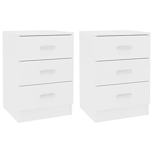 WIFESE 2er Set Nachttisch mit 3 Schubladen 38x35x56 cm Nachtkästchen Nachtschrank Boxspringbett Nachtkommode Bedside Table Beistelltisch Weiss Nachttischschränke Kommode Holzwerkstoff von WIFESE