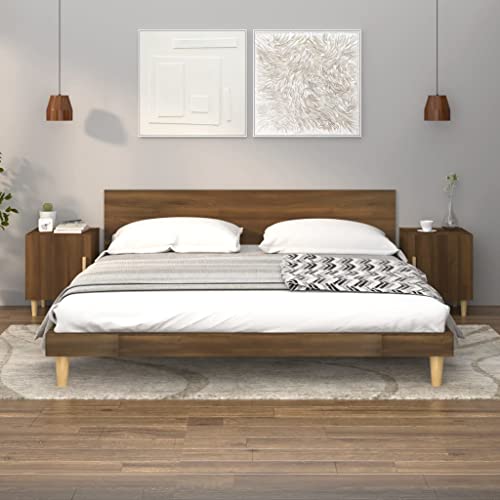 WIFESE 2er Set Nachttisch mit Massivholz Beine 40x40x50 cm Nachtkästchen Nachtschrank Boxspringbett Beistelltisch Klein Braun Eiche Bedside Table Nachtkommode Integrierter Schublade Holzwerkstoff von WIFESE