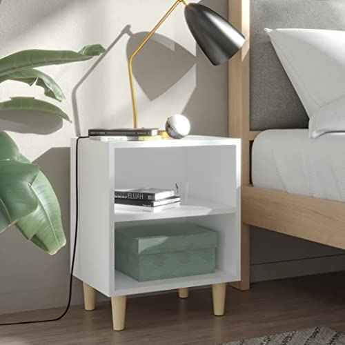 WIFESE 2er Set Nachttisch mit Massivholz Beinen 40x30x50 cm Nachtkästchen Nachtschrank Boxspringbett Bedside Table Beistelltisch Weiss Nachtkommode Nachttischschränke Offenen Fächern Holzwerkstoff von WIFESE