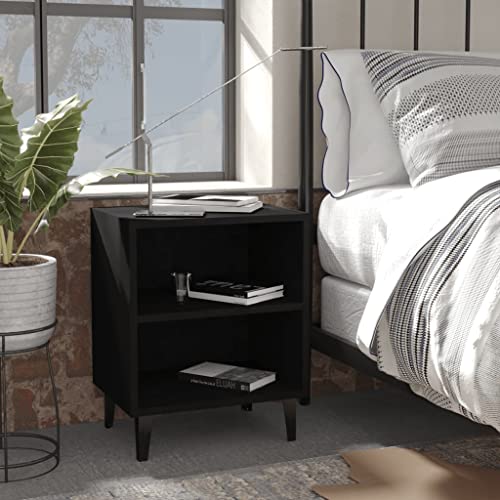 WIFESE 2er Set Nachttisch mit Metallbeinen 40x30x50 cm Nachtkästchen Nachtschrank Boxspringbett Bedside Table Beistelltisch Schwarz Nachtkommode Nachttischschränke Offenen Fächern Holzwerkstoff von WIFESE