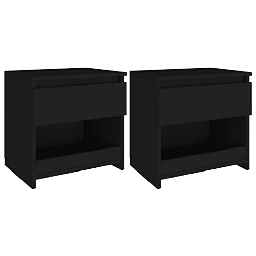 WIFESE 2er Set Nachttisch mit Schubladen 40x30x39 cm Nachtkästchen Nachtschrank Boxspringbett Bedside Table NachtOffenen Fächern Beistelltisch Schwarz Nachttischschränke Offenen Fächern Holzwerkstoff von WIFESE