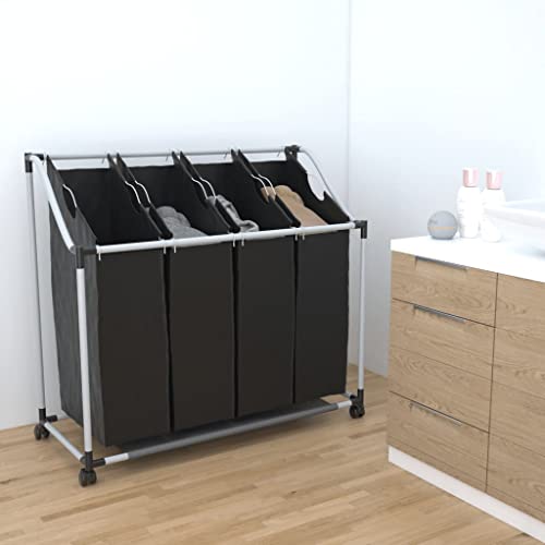 WIFESE 4 Fächer Schwarz Wäschesortierer 96x40x73 cm Wäschetonne Wäschesammler Laundry Baskets Wäschekorb mit Rollen Wäschekorb Badezimmer Wäschebehälter für Schmutzwäsche Leicht Zu Bewegen Langlebig von WIFESE