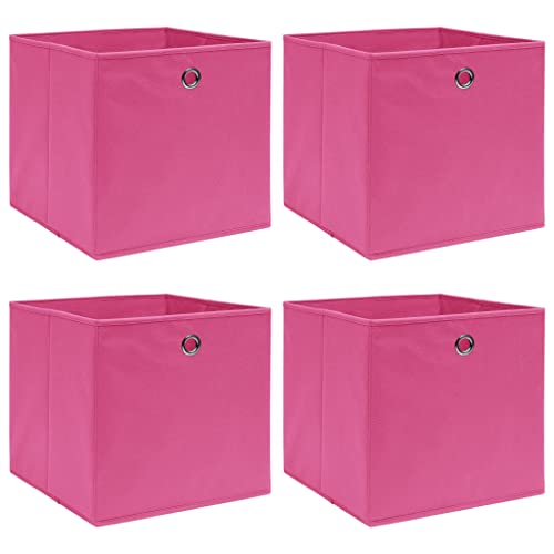 WIFESE 4 Stück Aufbewahrungsbox 32X32X32 cm Faltbox Mit Fingerloch Storage Boxes Faltbarer Organizer Box Aufbewahrung Aufbewahrungskiste Stoff Aufbewahrungsbox Rosa Vliesstoff von WIFESE