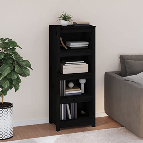 WIFESE 50x35x125,5 cm Bücherregal mit 4 Fächern Lagerregal Regale Aufbewahrungsregal Holzregal Standregal Bücherschrank Regal Holz Bookshelf für Schlafzimmer Arbeitszimmer Schwarz Massivholz Kiefer von WIFESE