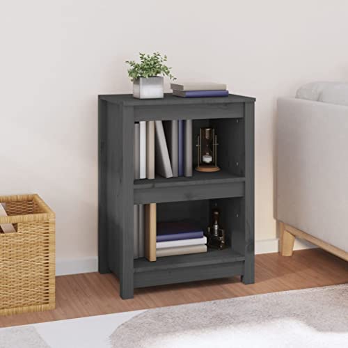 WIFESE 50x35x68 cm Bücherregal mit 2 Fächern Lagerregal Regale Holzregal Standregal Aufbewahrungsregal Bookshelf Bücherschrank Regal Holz für Schlafzimmer Arbeitszimmer Massivholz Kiefer Grau von WIFESE