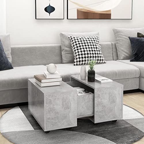 WIFESE 60x60x38 cm Couchtisch Beistelltisch Holz Wohnzimmertisch Stilvollen Design Kleiner Tisch Wohnzimmer Coffee Table Coffee Tisch Robust Betongrau Holzwerkstoff mit Fächer von WIFESE