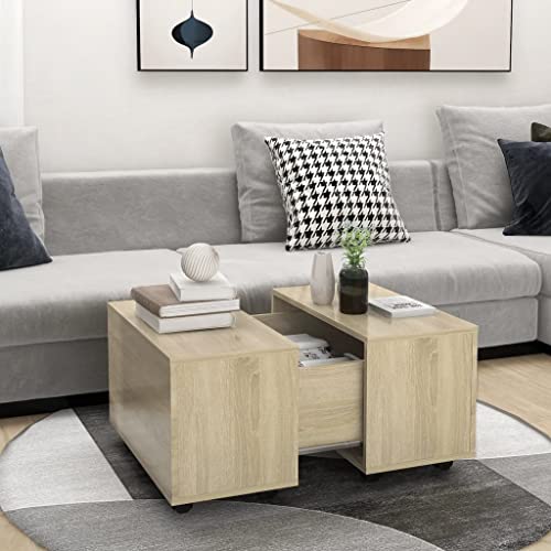 WIFESE 60x60x38 cm Couchtisch Beistelltisch Holz Wohnzimmertisch Stilvollen Design Kleiner Tisch Wohnzimmer Coffee Table Coffee Tisch Robust Haltbarkeit Braun Holzwerkstoff mit Fächer von WIFESE