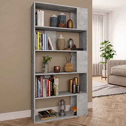 WIFESE 80x24x159 cm Bücherregal Raumteiler mit 5 Fächern Lagerregal Regale Holzregal Bookshelf Standregal Aufbewahrungsregal Bücherschrank für Schlafzimmer Arbeitszimmer Betongrau Holzwerkstoff von WIFESE