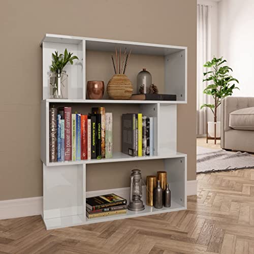 WIFESE 80x24x96 cm Bücherregal Raumteiler mit 9 Fächern Lagerregal Regale Holzregal Standregal Bookshelf Aufbewahrungsregal für Schlafzimmer Arbeitszimmer Hochglanz Weiß Holzwerkstoff von WIFESE