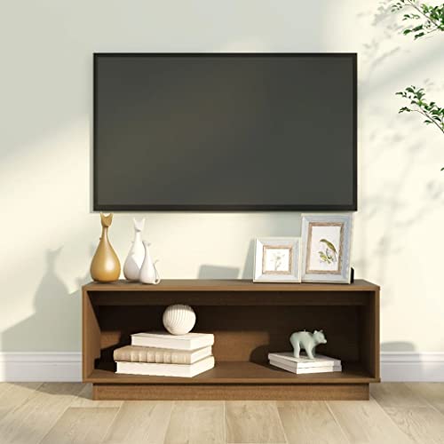 WIFESE 90x35x35 cm TV-Schrank Honigbraun Massivholz Kiefer Fernsehtisch TV-Möbel & Phonomöbel Sideboard HiFi-Schrank Wohnzimmertisch Holz TV Kommode mit Staufunktion für Wohnzimmer/Schlafzimmer von WIFESE