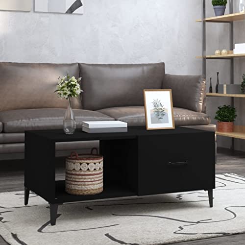 WIFESE 90x50x40 cm Couchtisch mit 2 Fächer Beistelltisch Wohnzimmertisch Modern Stilvollen Kleiner Tisch Wohnzimmer Coffee Table Coutischtisch Sofatisch Teetisch Schwarz Holzwerkstoff Eisen von WIFESE