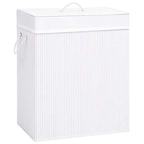 WIFESE Bambus-Wäschekorb Weiß 100 L52x32x62,5 cm Wäschetonne Laundry Baskets Wäschekorb mit Deckel Klappbarer Wäschekorb mit Griffen Wäschebehälter für Schmutzwäsche Leicht Zu Tragen Praktisch von WIFESE