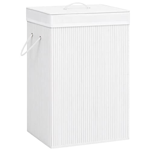 WIFESE Bambus-Wäschekorb Weiß 72 L40x30x60 cm Wäschetonne Laundry Baskets Wäschekorb mit Deckel Klappbarer Wäschekorb mit Griffen Wäschebehälter für Schmutzwäsche Leicht Zu Tragen Praktisch von WIFESE