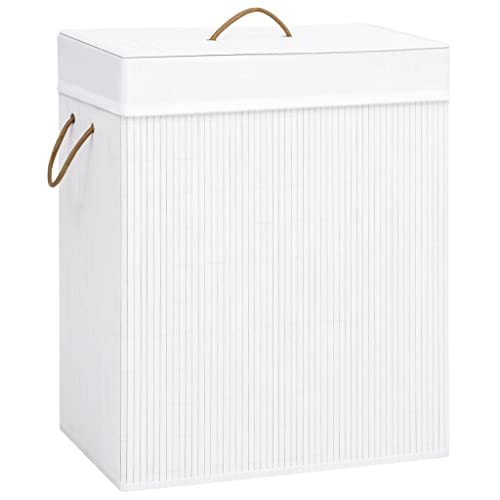 WIFESE Bambus-Wäschekorb Weiß 83 L43,5x33,5x65,5 cm Wäschetonne Laundry Baskets Wäschekorb mit Deckel Klappbarer Wäschekorb mit Griffen Wäschebehälter für Schmutzwäsche Leicht Zu Tragen Praktisch von WIFESE