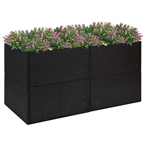 WIFESE Blumentopf 157x80x80 cm Pflanzkübel Schwarz Poly Rattan Blumentopf Gross Hochbeet Metall PflanzküBel Groß AußEn Blumentopf Schwarz Plant Box Blumentopf Hoch Flower Pot Blumentopf Rechteckig von WIFESE