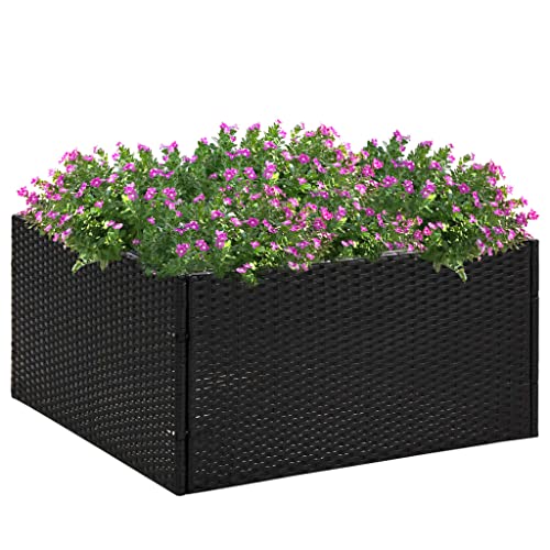 WIFESE Blumentopf 80x80x40 cm Pflanzkübel Schwarz Poly Rattan Blumentopf Gross Hochbeet Metall PflanzküBel Groß AußEn Blumentopf Schwarz Plant Box Blumentopf Hoch Flower Pot Blumentopf Rechteckig von WIFESE