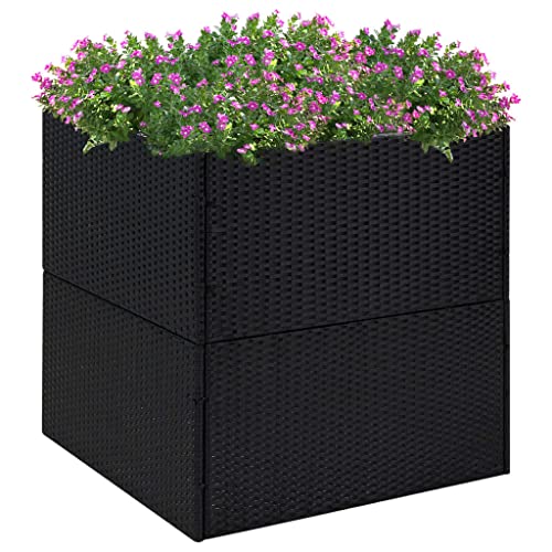WIFESE Blumentopf 80x80x80 cm Pflanzkübel Schwarz Poly Rattan Blumentopf Gross Hochbeet Metall PflanzküBel Groß AußEn Blumentopf Schwarz Plant Box Blumentopf Hoch Flower Pot Blumentopf Rechteckig von WIFESE