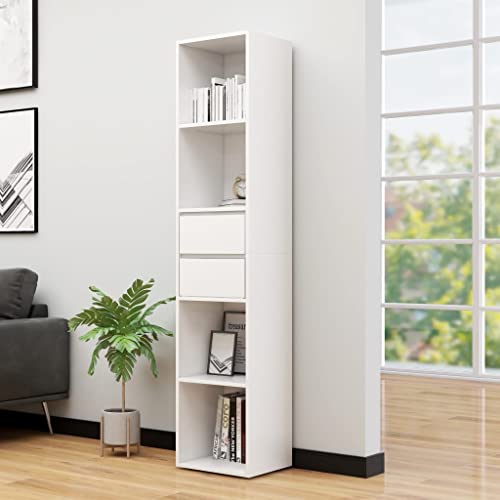 WIFESE Bücherregal 36x30x171 cm Holzregal Würfelregal Standregal Bookshelf Aufbewahrungsregal Raumteiler Regale Lagerregal Regal für Wohnzimmer Büro Holzwerkstoff Weiß mit Schubladen von WIFESE