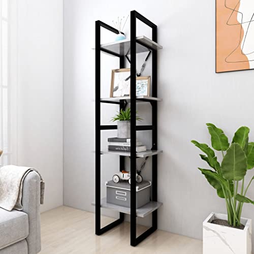 WIFESE Bücherregal 40x30x140 cm 4 Fächer Holzregal Standregal Bookshelf Aufbewahrungsregal Raumteiler Lagerregal Aktenregal Hochschrank Regal für Wohnzimmer Büro Holzwerkstoff Betongrau von WIFESE