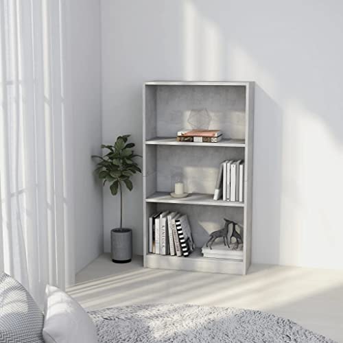 WIFESE Bücherregal 60x24x109 cm 3 Fächer Würfelregal Holzregal Standregal Bookshelf Aufbewahrungsregal Raumteiler Lagerregal Aktenregal Regal für Wohnzimmer Büro Holzwerkstoff Betongrau von WIFESE