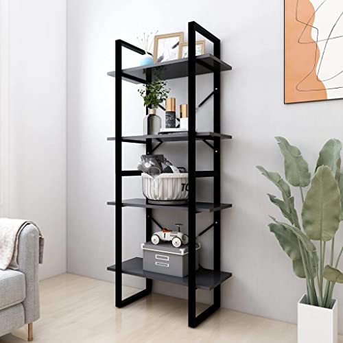 WIFESE Bücherregal 60x30x140 cm 4 Fächer Holzregal Standregal Raumteiler Aufbewahrungsregal Bookshelf Lagerregal Aktenregal Hochschrank Regal für Wohnzimmer Büro Holzwerkstoff Grau von WIFESE