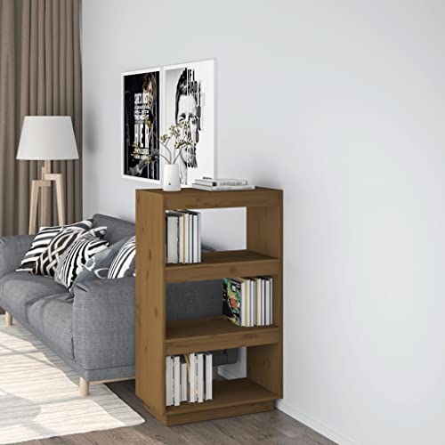 WIFESE Bücherregal 60x35x103 3 Fächer Raumteiler Holzregal Kleines Regal für Wohnzimmer Arbeitszimmer Büro Standregal Bookshelf Hochschrank Aufbewahrungsregal Aktenregal Massivholz Kiefer Braun von WIFESE