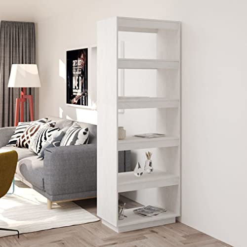 WIFESE Bücherregal 60x35x167 5 Fächer Raumteiler Holzregal Regal für Wohnzimmer Arbeitszimmer Büro Standregal Bookshelf Hochschrank Aufbewahrungsregal Aktenregal Massivholz Kiefer Weiß von WIFESE