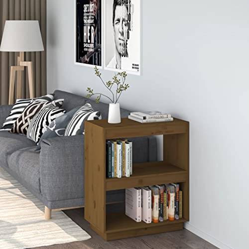 WIFESE Bücherregal 60x35x71 2 Fächer Raumteiler Holzregal Kleines Regal für Büro Wohnzimmer Arbeitszimmer Standregal Bookshelf Hochschrank Aufbewahrungsregal Aktenregal Massivholz Kiefer Braun von WIFESE