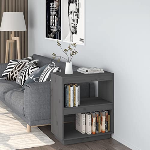 WIFESE Bücherregal 60x35x71 2 Fächer Raumteiler Holzregal Kleines Regal für Büro Wohnzimmer Arbeitszimmer Standregal Bookshelf Hochschrank Aufbewahrungsregal Aktenregal Massivholz Kiefer Grau von WIFESE